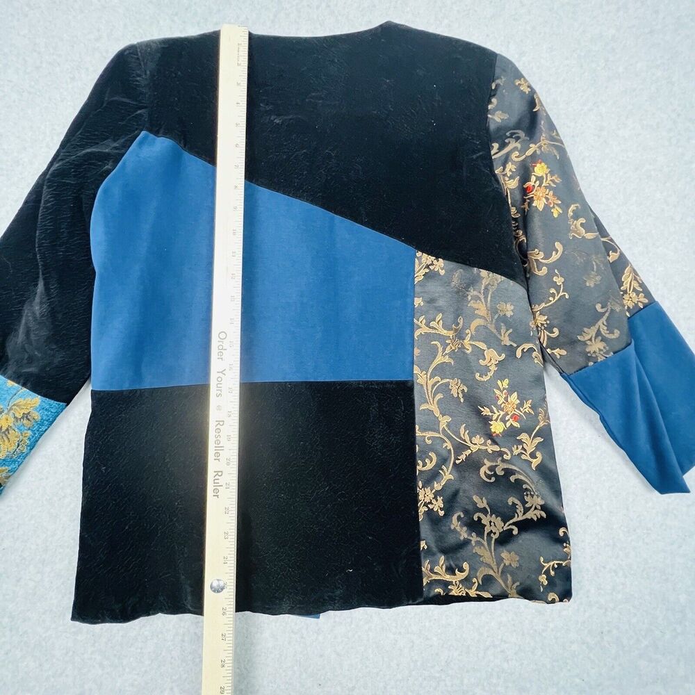 Indigo Moon Velvet Blazer Womens Medium Teal Black Embroidered Jacket - Picture 11 of 13